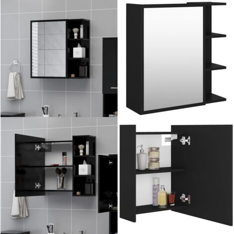 Mobile Bagno con Specchio Nero 62,5x20,5x64cm Legno Multistrato - Armadio con specchio - Armadio in legno