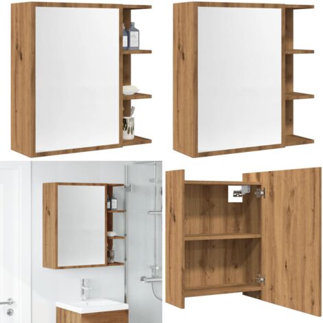 Mobile Bagno con Specchio Rovere 62,5x20,5x64 cm Multistrato - Armadio da bagno - Armadio con specchio