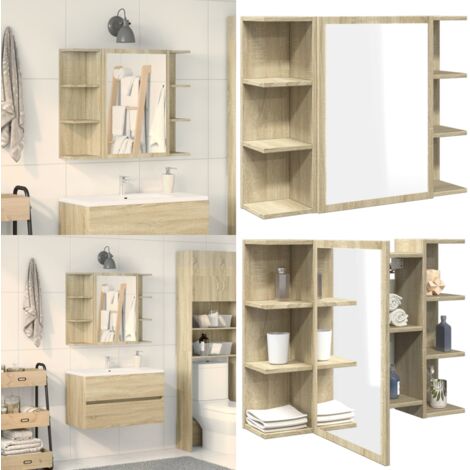 Mobile Bagno con Specchio Rovere Sonoma 80x20,5x64 Multistrato - Mobile da bagno in legno - Mobile da bagno con scomparti