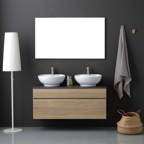 Mobile Bagno Con Top In Legno Antracite E Specchio 120X60 Sole