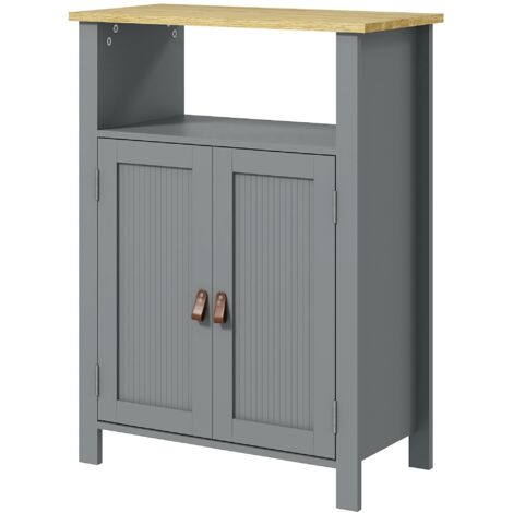 Mobile bagno con vano aperto e doppia anta, grigio/naturale 60×30×80,5 cm