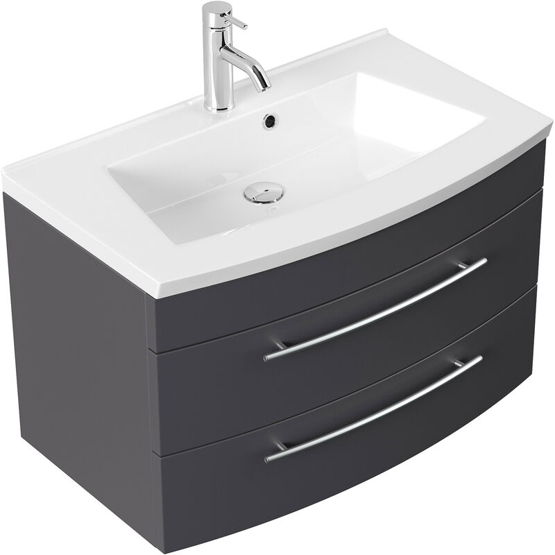 Mobile Bagno Sospeso Curvo 80 Cm.Mobile Bagno Curvo Bella 80cm Antracite Satinato 4251461513516