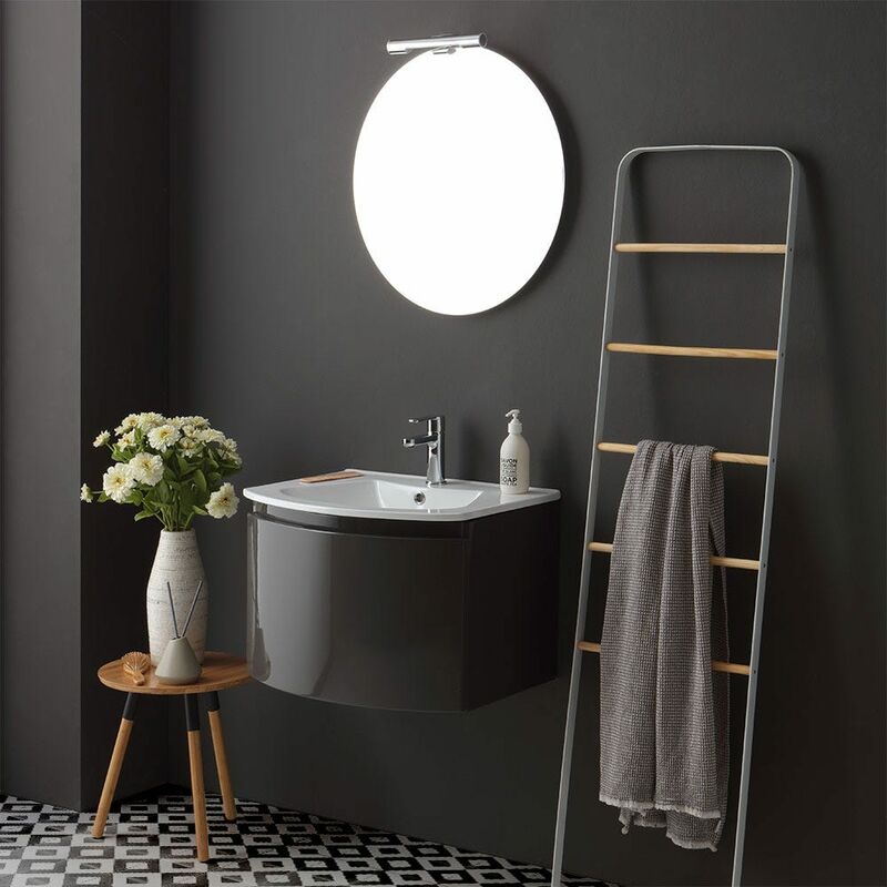 Mobile Bagno Sospeso Curvo 80 Cm.Mobile Bagno Curvo Sospeso Cm 62 Grigio Lucido Specchio Tondo Riva 02010221212064