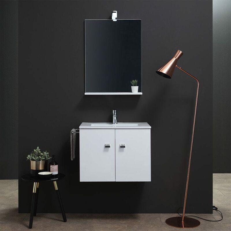 Mobiletto Con Lo Specchio.Mobile Bagno Da 60 Cm Con Lavabo Specchio E Luce Bianco Linea Square 02010044000001