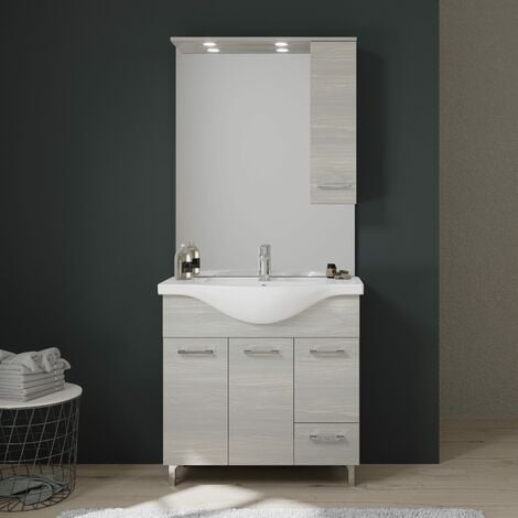 Mobile Bagno Con Piedini.Mobile Bagno Da 85 Cm Con Piedini Cromati Rovere Bianco Rimini 02010804000010