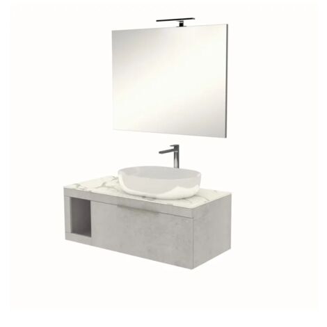 mobile bagno decor bagno "tiziano" colore grigio caldo con top in marmo carrara, 110 cm