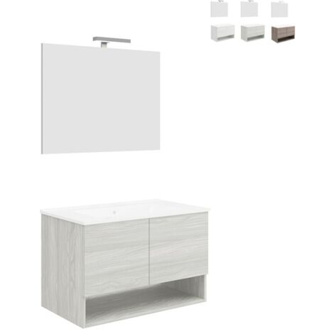 Mobile bagno design sospeso con ante lavandino 80cm specchio LED Oslo 80 - Grigio
