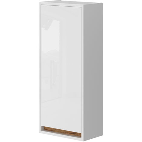 Mobile bagno Detmold, Bianco lucido/oro power oak, 81.6 x 35 cm con porta, Vicco