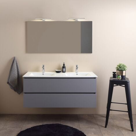 Mobile Bagno Doppio Lavabo 120Cm Con Cassetti Grigio  Barcellona