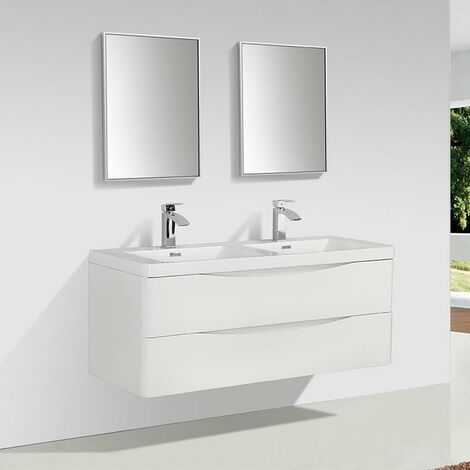 Mobile bagno doppio lavabo design PIACENZA larghezza 120 cm - laccato bianco