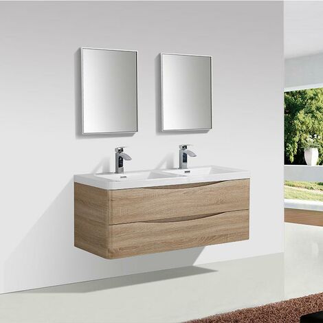Mobile bagno doppio lavabo design PIACENZA larghezza 120 cm - rovere chiaro