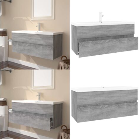 Mobile Bagno e Lavabo Integrato Grigio Sonoma Legno Multistrato - Lavabo integrato - Mobile sottolavabo