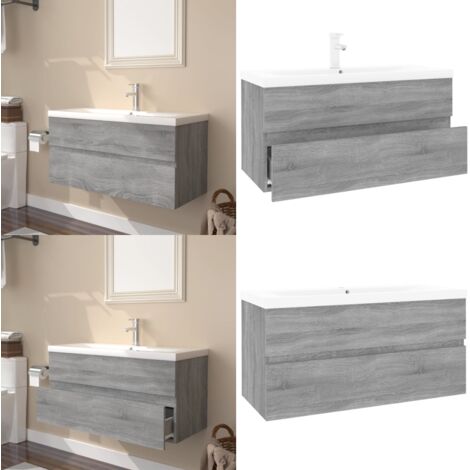 Mobile Bagno e Lavabo Integrato Grigio Sonoma Legno Multistrato - Lavabo integrato - Mobile sottolavabo