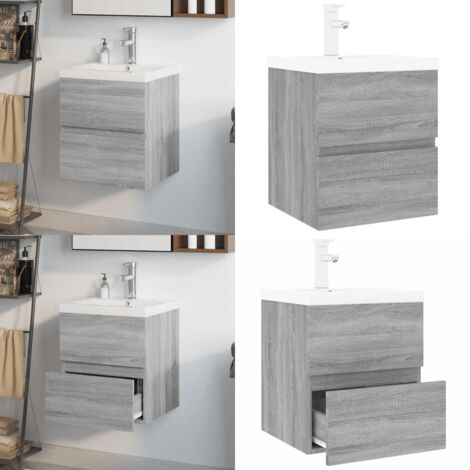 Mobile Bagno e Lavabo Integrato Grigio Sonoma Legno Multistrato - Lavabo integrato - Mobile sottolavabo