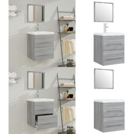 Mobile Bagno e Lavabo Integrato Grigio Sonoma Legno Multistrato - Lavabo integrato - Mobile sottolavabo