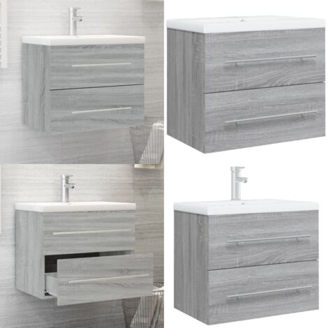 Mobile Bagno e Lavabo Integrato Grigio Sonoma Legno Multistrato - Lavabo integrato - Mobile sottolavabo