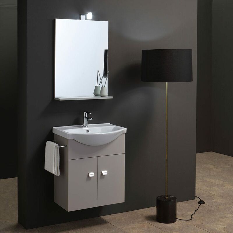 Mobili Arredo Bagno Economici.Mobile Bagno Economico 56 Cm Con Lavabo In Ceramica Specchio E Luce Tortora Scuro 02010041000042