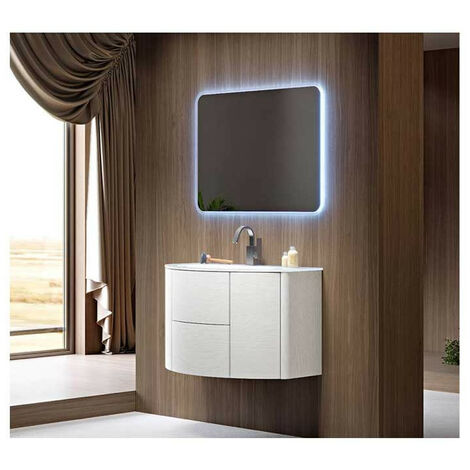 Mobile Bagno Eden90 cm SospesoFrassino Bianco Base 2 cassetti e 2 ante - Lavabo in Resina