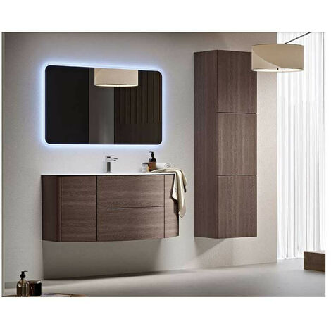 Mobile Bagno Eden90 cm SospesoFrassino Scuro Base 2 cassetti e 2 ante - Lavabo in Resina