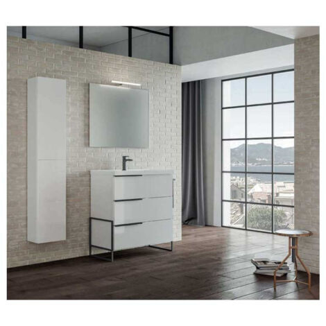 Mobile Bagno FEBE60 cm SospesoVarie Combinazioni di Colori Base 3 cassetti - Lavabo in Ceramica