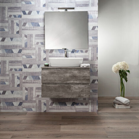 Mobile Bagno Grigio Cemento 80 cm Sospeso per Lavabo da Appoggio 2 Cassetti