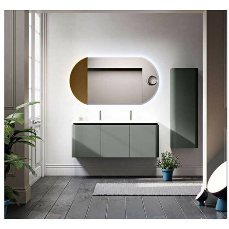 Mobile Bagno Icona140 cm SospesoVerde Opaco Base 3 cassetti - Doppio Lavabo in Resina