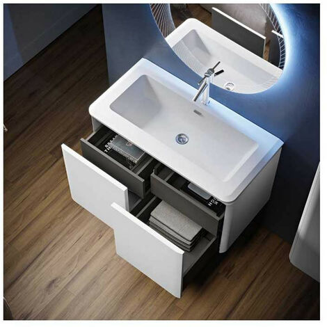 Mobile Bagno Icona95 cm SospesoVerde Opaco Base 2 cassetti - Lavabo in Resina