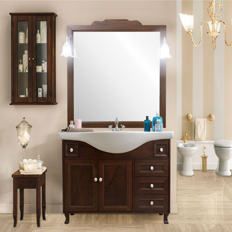 Mobile Completamente In Legno Doppio Lavabo.Mobile Bagno In Legno Base Con Cassetti Specchio Applicchi Lavabo 105 772