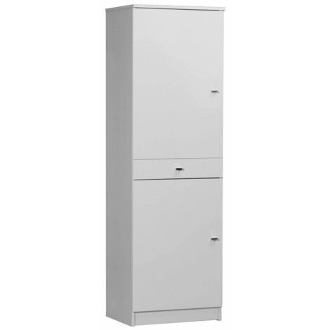 Mobile Bagno in Legno con 2 Ante + 1 Cassetto + 2 Ripiani 46x34xh147 cm Bianco - 282TL
