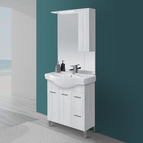 Mobile Bagno Sotto Lavabo E Specchiera.Mobile Bagno In Legno Grigio L 82 5 Cm Con Due Ante Due Cassetti E Specchiera Con Pensile E Luci 799084