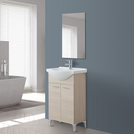 Mobile Bagno Con 2 Lavabi.Mobile Bagno In Legno Larice A 2 Ante Con Lavabo E Specchio Incluso L 56 799047