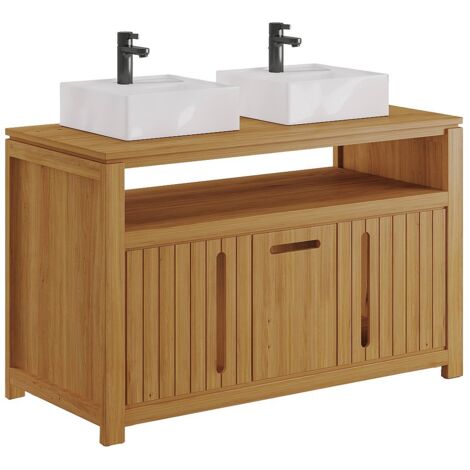 Mobile bagno in teak chiaro con doppio lavabo - 120 cm - SARATOK