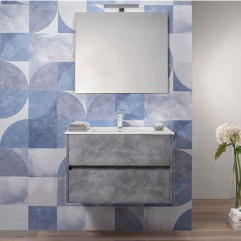 Mobile Bagno Industrial 100 Cm Sospeso 2 Cassetti Lavabo e Specchio