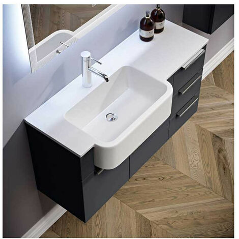 Mobile Bagno Milos100 cm SospesoGrafite Base 2 ante e 3 cassetti - Lavabo in Resina Vasca a Sinistra