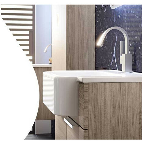 Mobile Bagno Milos130 cm SospesoLarice Base 2 ante e 6 cassetti - Lavabo in Resina