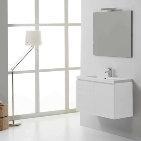 Mobile Bagno Moderno 80 Cm Con Ante Bianco Foresta  Manhattan