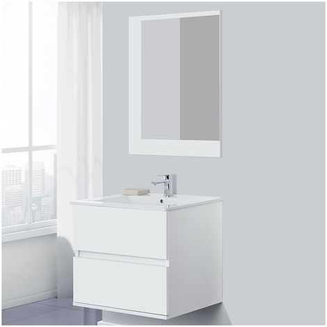 Mobili Bagno Sospesi Savini.Mobile Bagno Moderno Bianco 60 Cm Sospeso Con 2 Cassetti E Specchio 801022