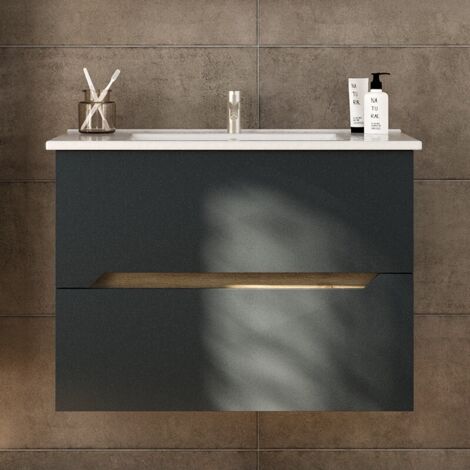 Mobile bagno nero grafite matt 85 cm con lavabo incasso  LAC-ARES-85 kamalu