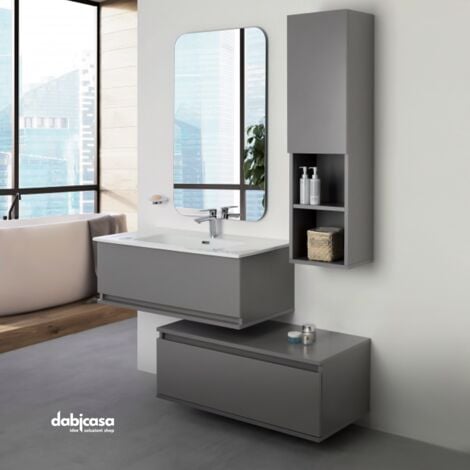 Mobile bagno sospeso moderno Floreale Miami nero,cm 100, specchio led e  lavabo Arredobagno e Cucine s.r.l.s.