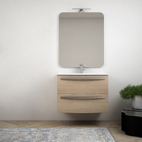 Mobile bagno rovere tabacco sospeso 75 cm design tondo - Berlino senza specchio e senza colonna