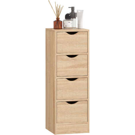 Mobile Bagno Salvaspazio con 4 Cassetti e Maniglie Intagliate Stile Nordico, 29x29x83 cm,  Naturale