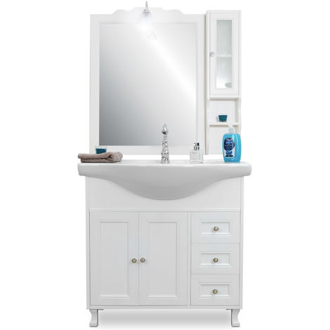 Mobile Bagno Doppio Lavabo Shabby.Mobile Bagno Shabby Chic 85 Cm Bianco Opaco Con Specchio E Pensile 968