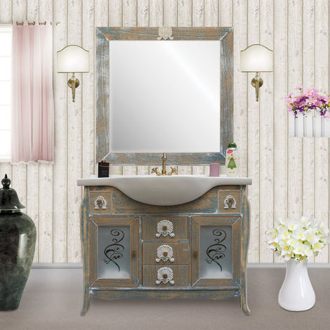 Piccolo Piastrelle Bagno Shabby Chic.Mobile Bagno Shabby Chic In Rovere Stile Provenzale 108 Cm 1911