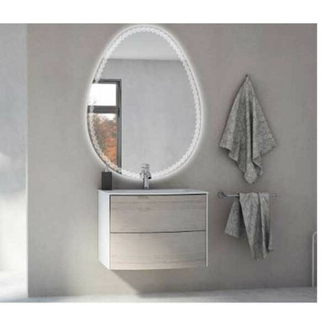 Mobile Bagno Soho60 cm SospesoRovere Sbiancato Base 2 cassetti - Lavabo in Resina
