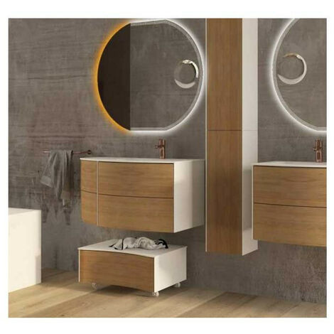 Mobile Bagno Soho90 cm SospesoRovere Tabacco Base 2 cassetti e 2 ante - Lavabo in Resina