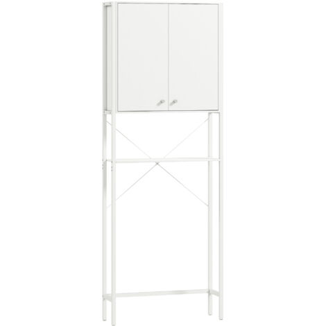 Mobile Bagno Sopra WC e Lavatrice 64x20x180 cm con Armadietto in MDF Bianco