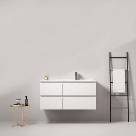 Mobile bagno sospeso 100 cm Bianco Lavabo a Destra in Ceramica Senza Specchio - Fiji Paint