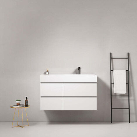 Mobile bagno sospeso 100 cm Bianco Lavabo a Destra in Resina Senza Specchio - Fiji Paint