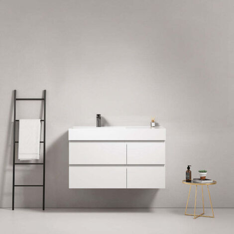 Mobile bagno sospeso 100 cm Bianco Lavabo a Sinistra in Resina Senza Specchio - Fiji Paint
