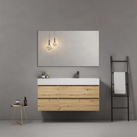 Mobile bagno sospeso 100 cm Bruno Medio Lavabo a Destra in Resina Specchio Quadro - Fiji Wood